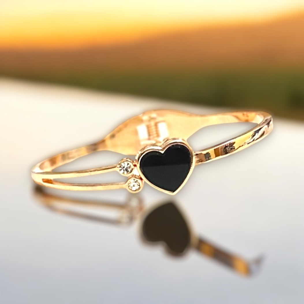 Premium Heart Shaped Black Glass Along with AD Stones Studded Adjustable Hand Bracelet