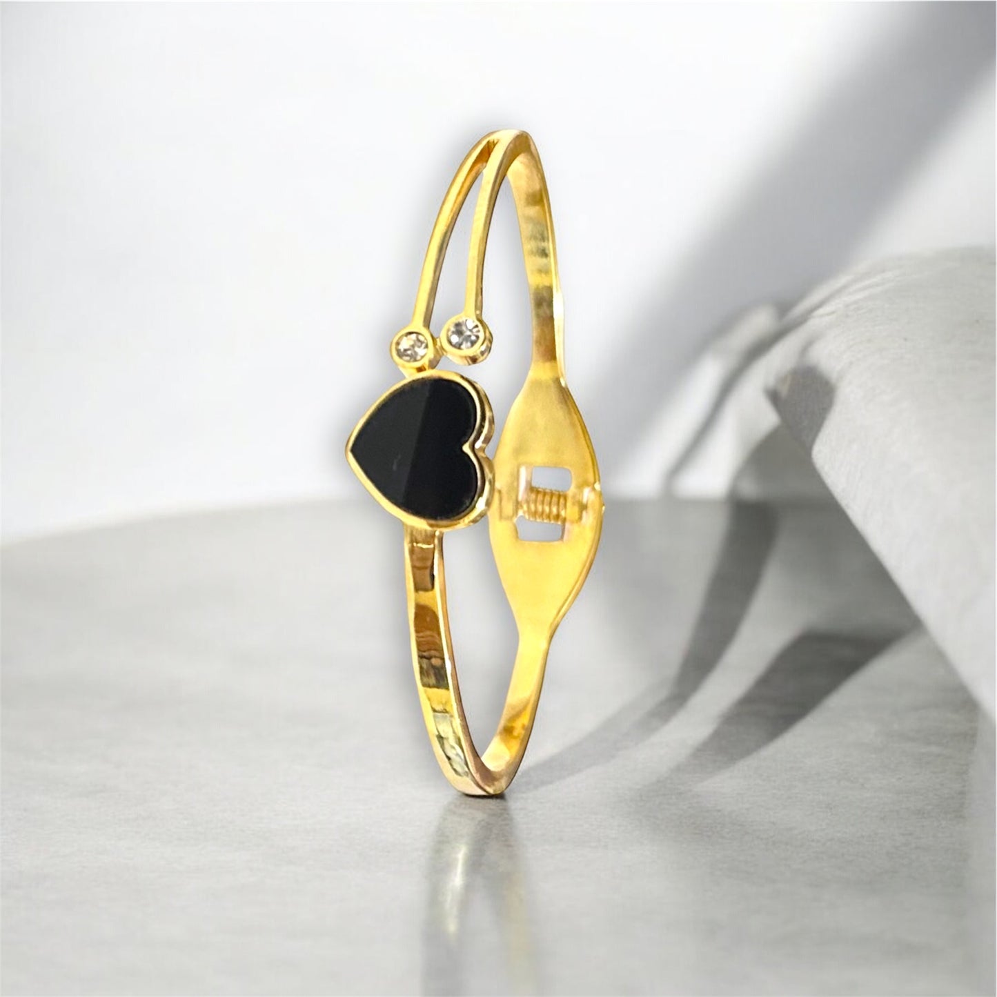 Premium Heart Shaped Black Glass Along with AD Stones Studded Adjustable Hand Bracelet
