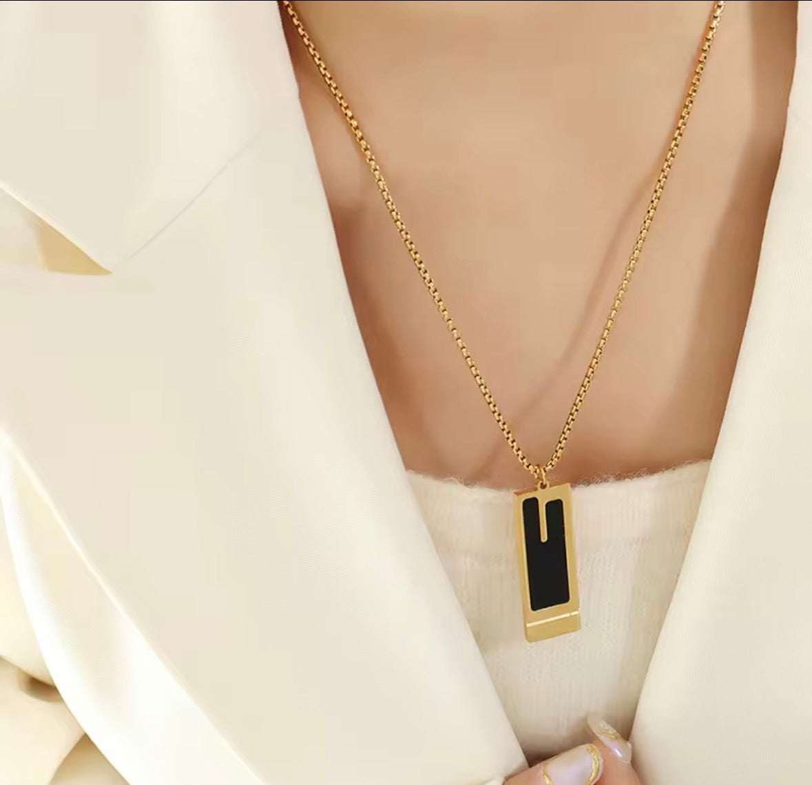 Minimal Black Gold Pendant Necklace | Premium Stainless Steel Chain | Modern Unisex Jewelry | Perfect Gift