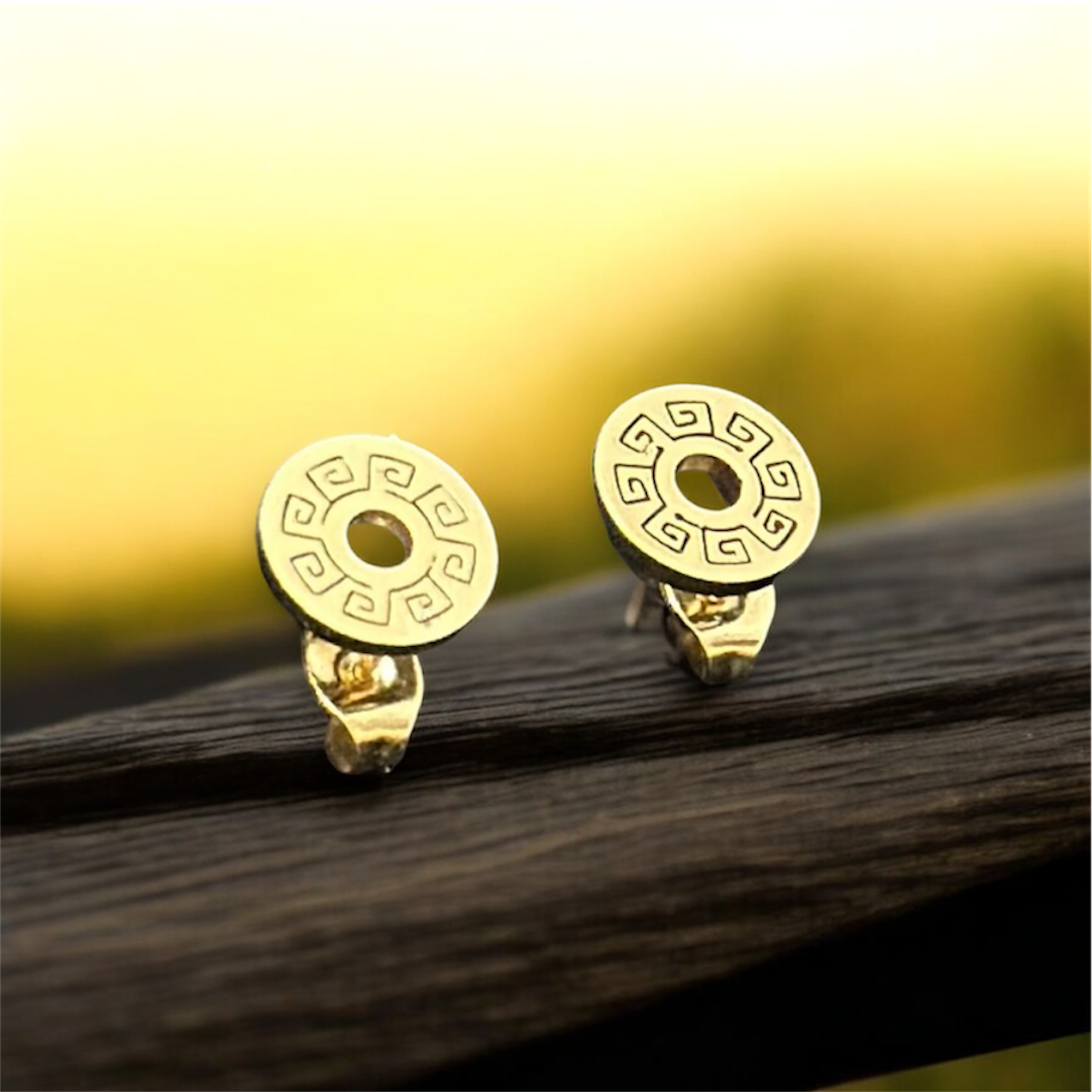 Round Design Minimal Size Elegant Gold Patterned Push Plugs Stainless Steel Earrings for Women