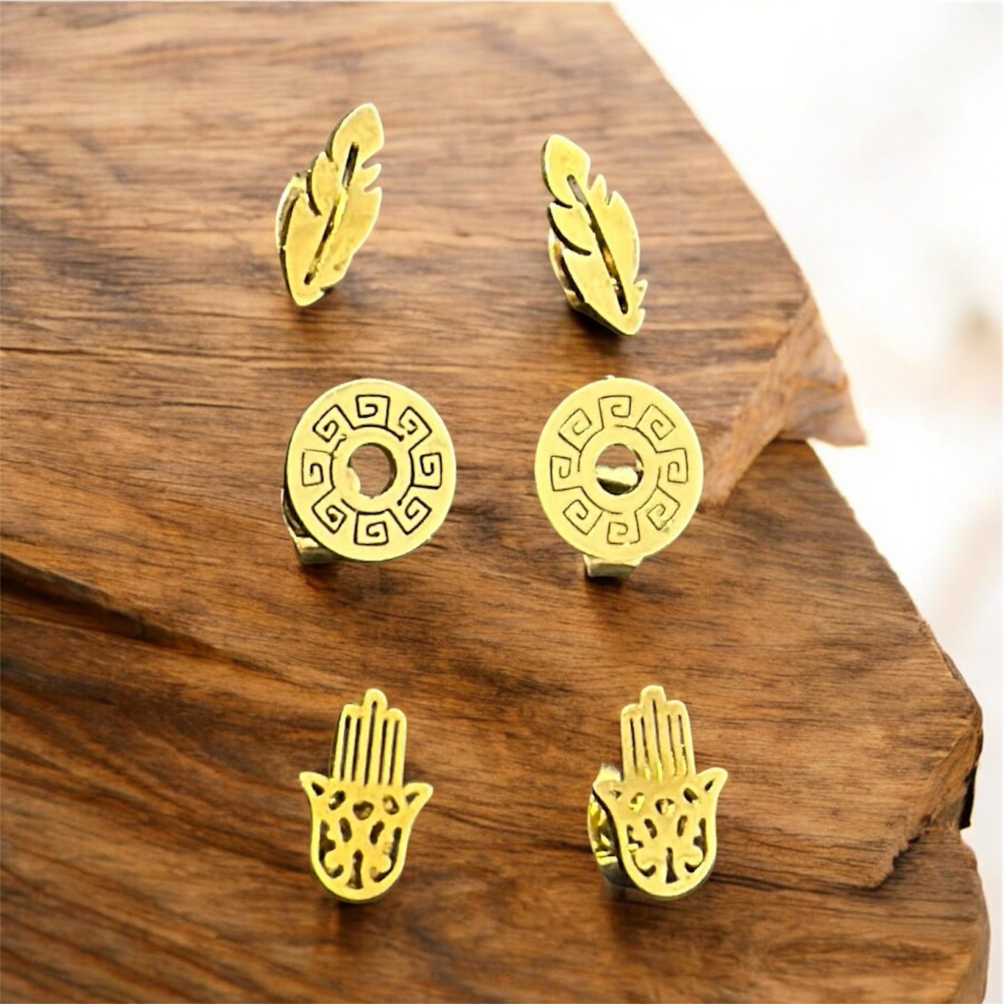 Combo of 3 Pairs Minimal Size Elegant Gold Patterned Push Plugs Stainless Steel Earrings for Women