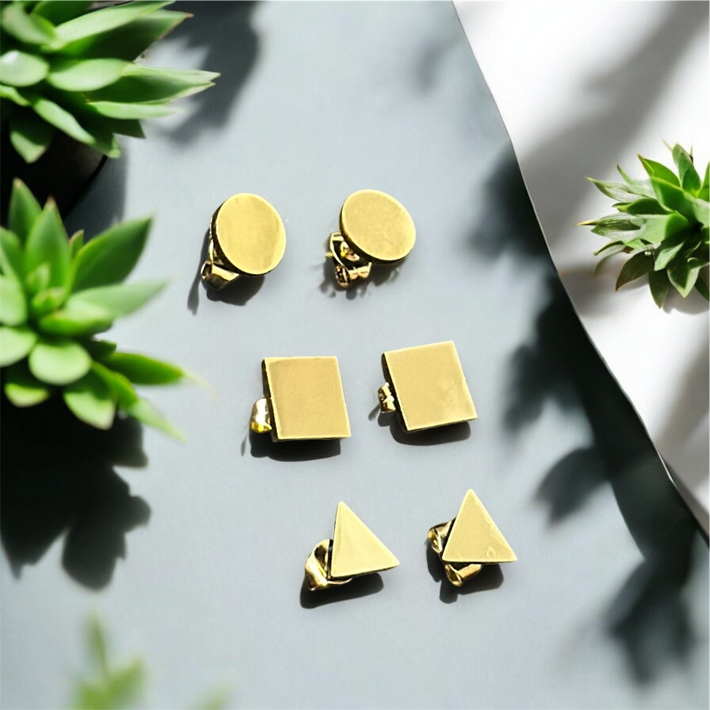 Combo of 3 Pairs Minimal Size Elegant Gold Patterned Push Plugs Stainless Steel Earrings for Women
