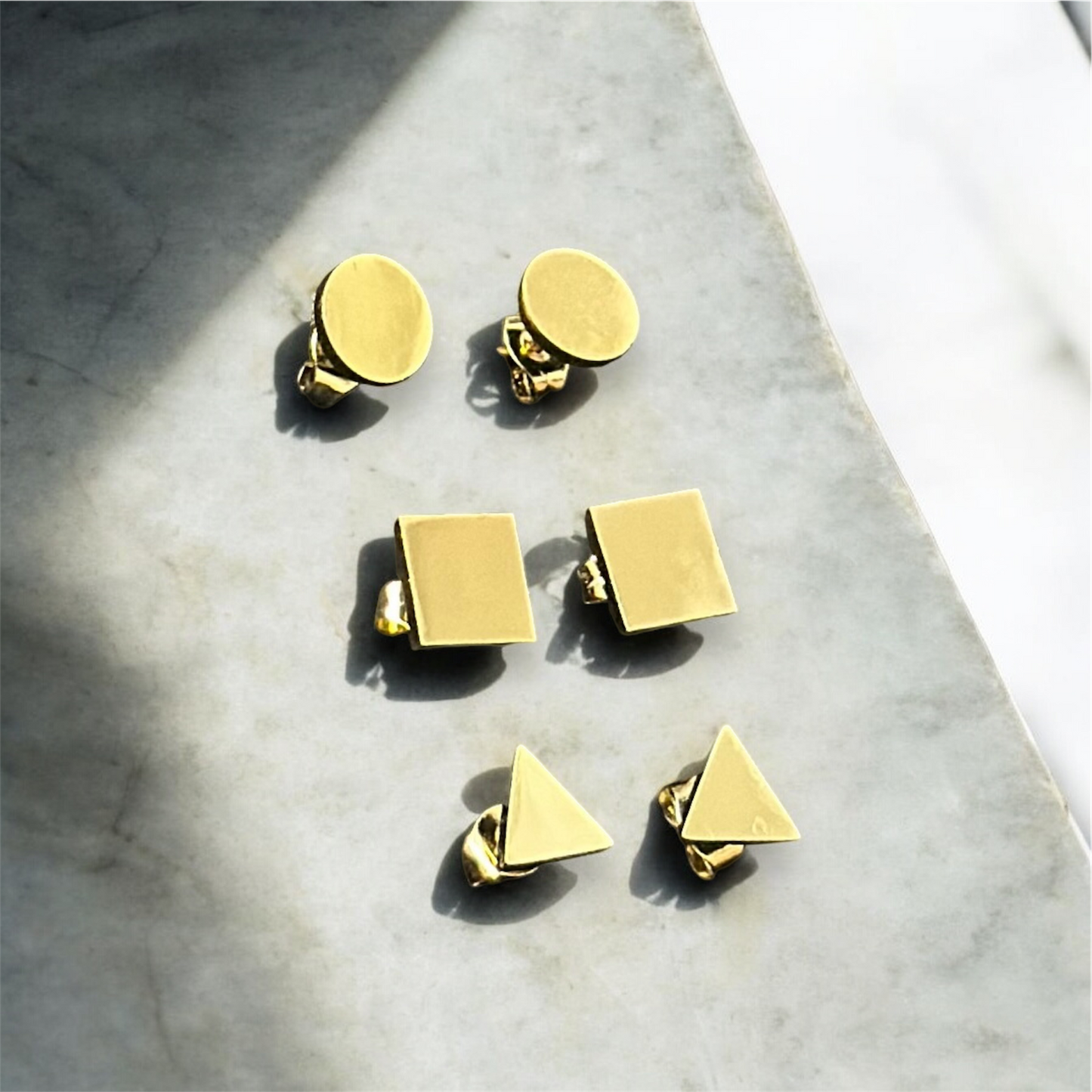 Combo of 3 Pairs Minimal Size Elegant Gold Patterned Push Plugs Stainless Steel Earrings for Women