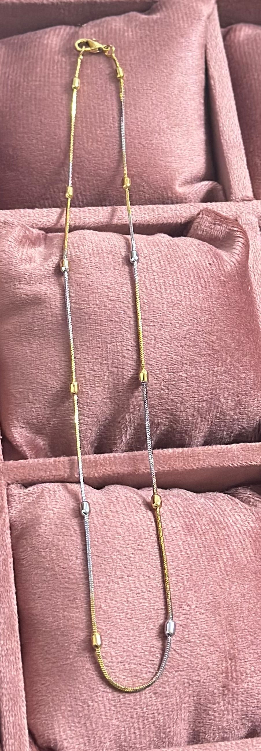 Premium Stainless Steel Dual Tone Silver Golden Short Necklace Chain