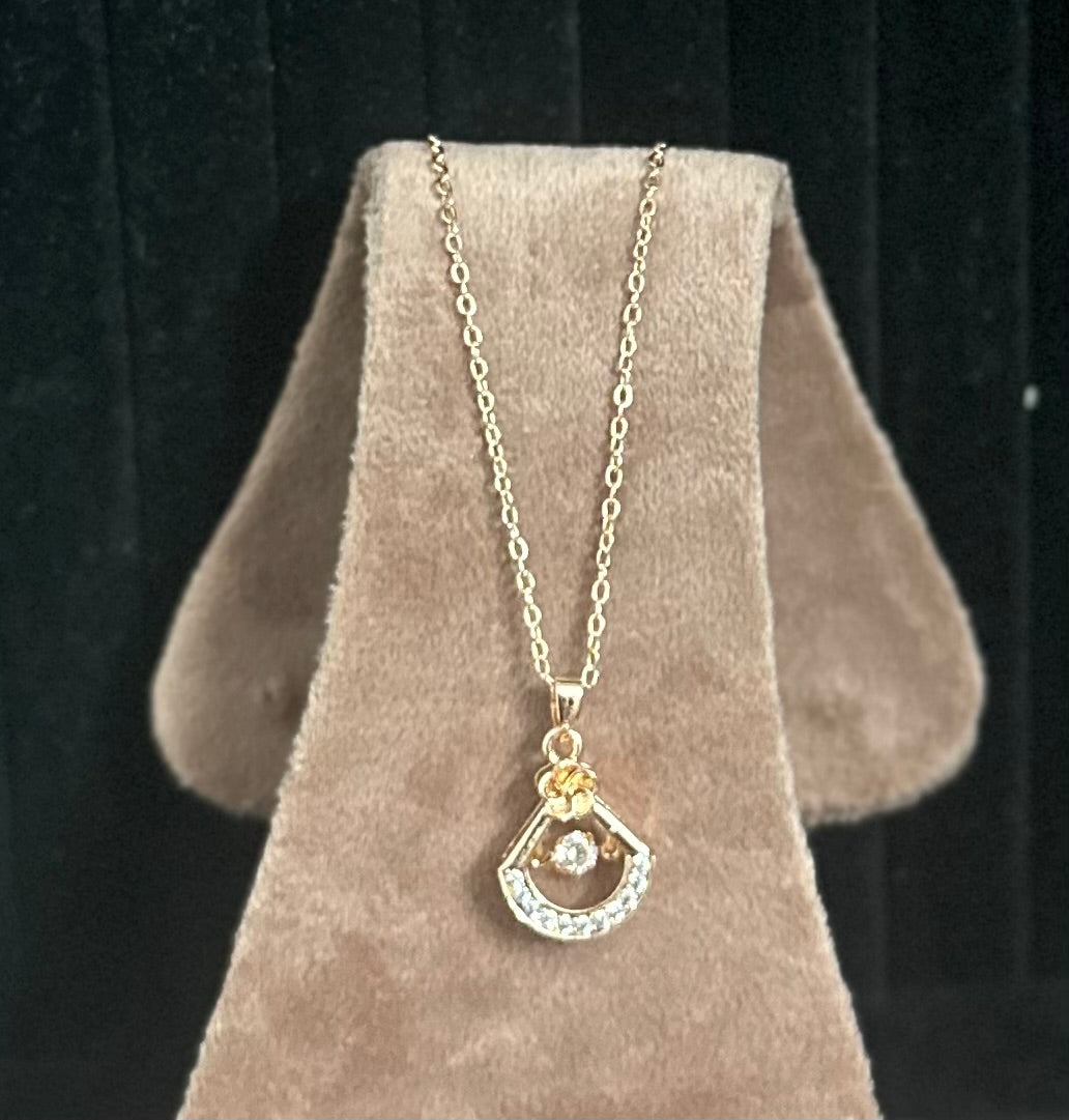 Elegant Golden Designer AD Stones Studded Necklace Pendant Chain