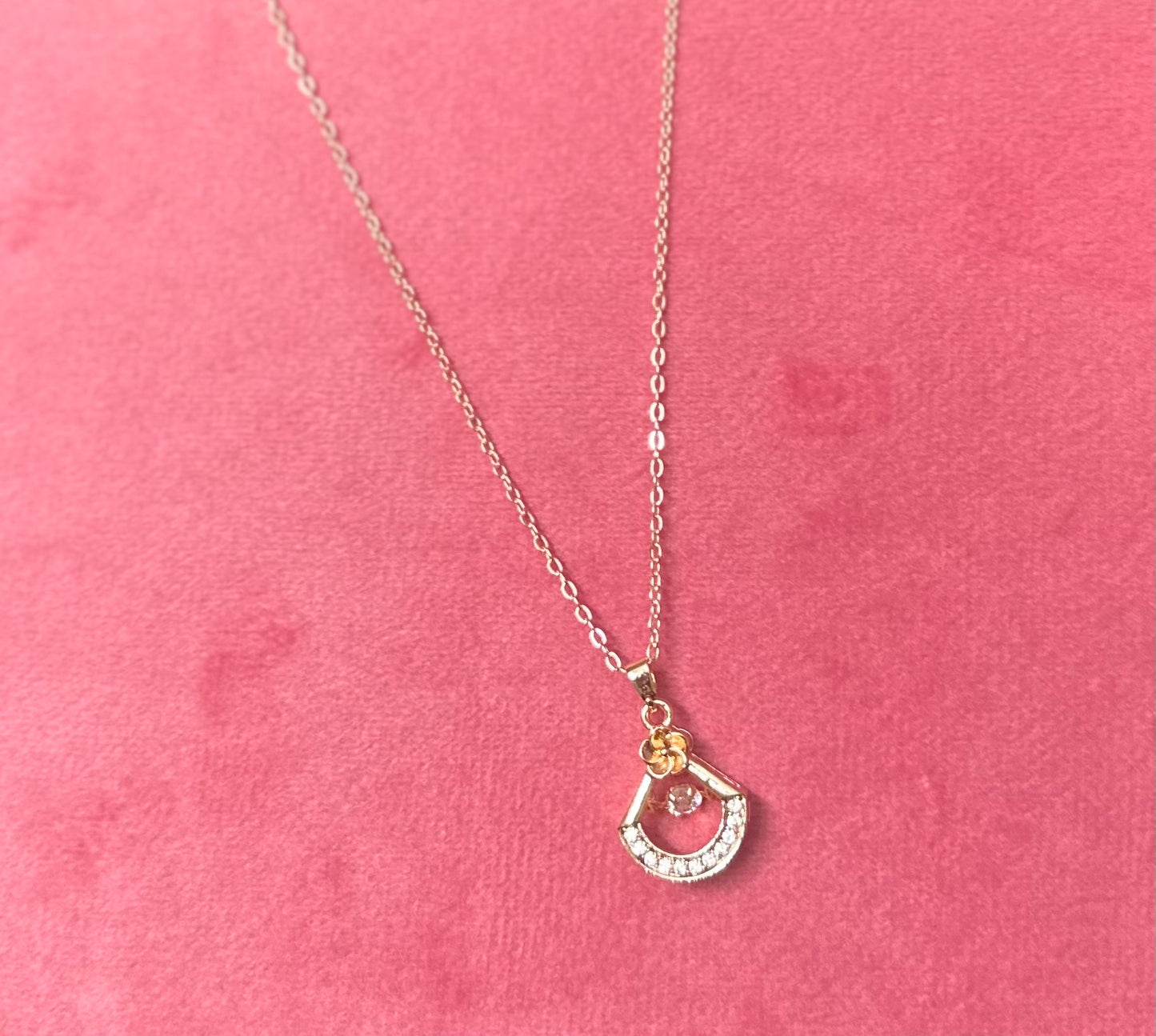 Elegant Golden Designer AD Stones Studded Necklace Pendant Chain