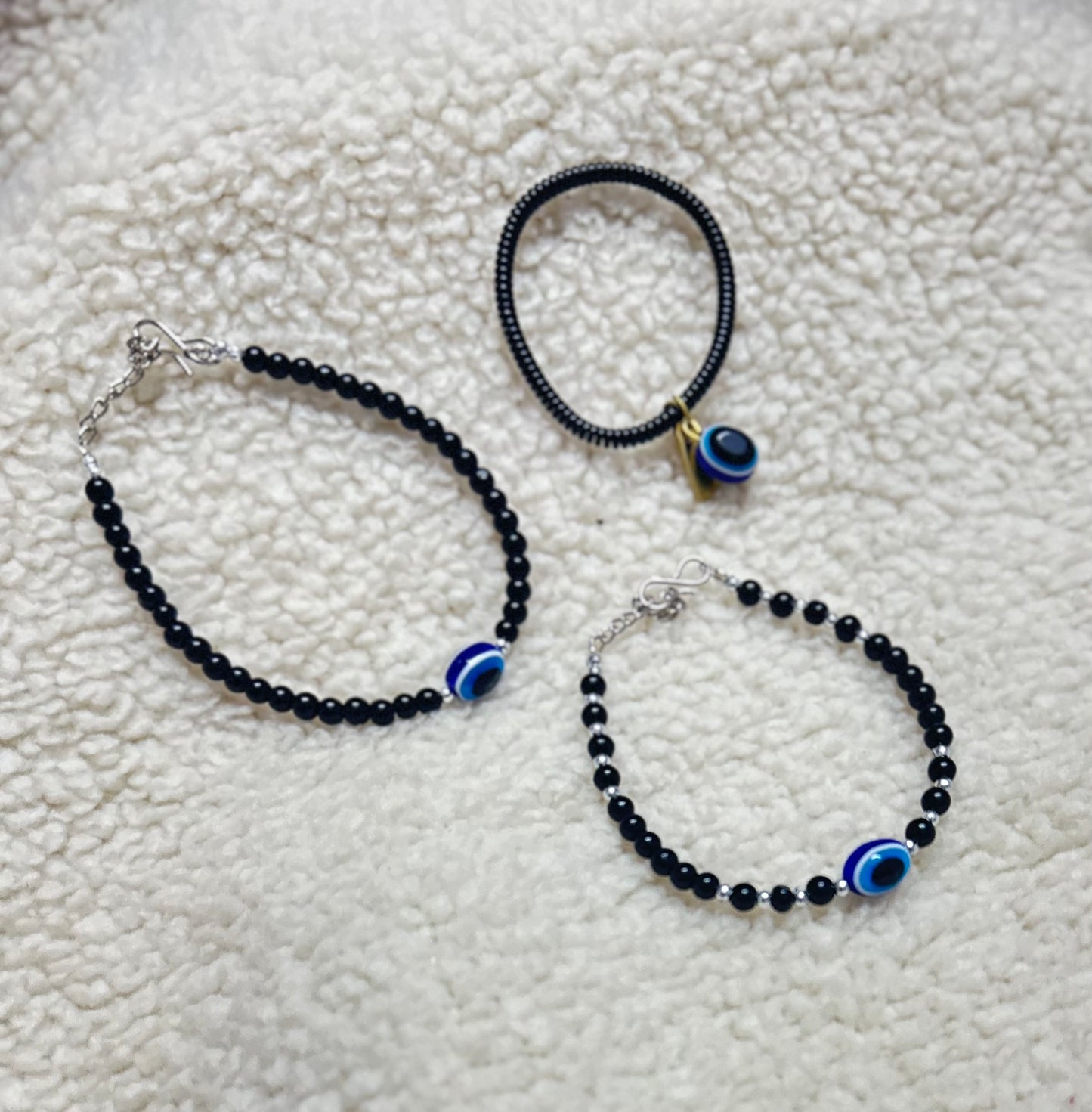Combo Pack of 3 Adjustable Size Hand Evil Eye Bracelet Set