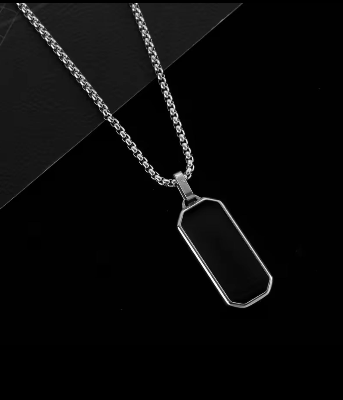 Rectangular Black Glass Cut Necklace Pendent Chain