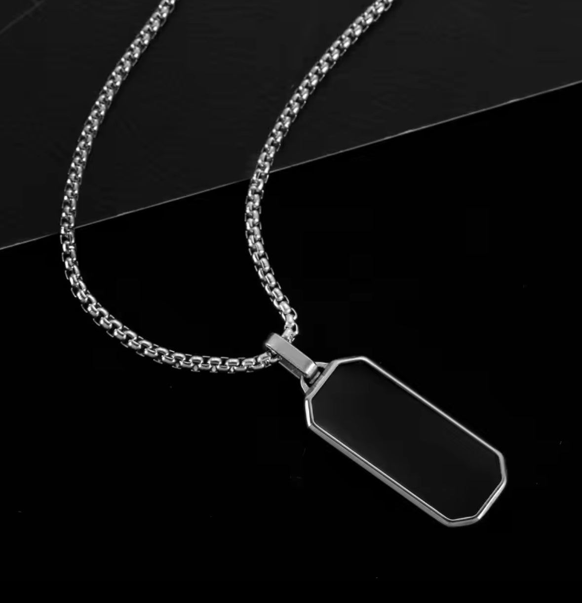 Rectangular Black Glass Cut Necklace Pendent Chain