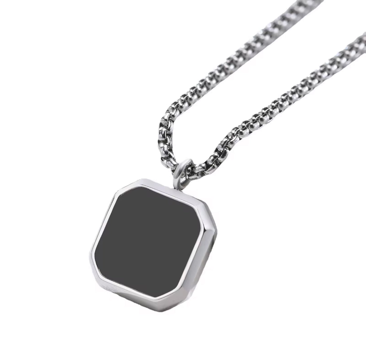 Minimal Black Glass Cut Square Shaped Necklace Pendent Chain