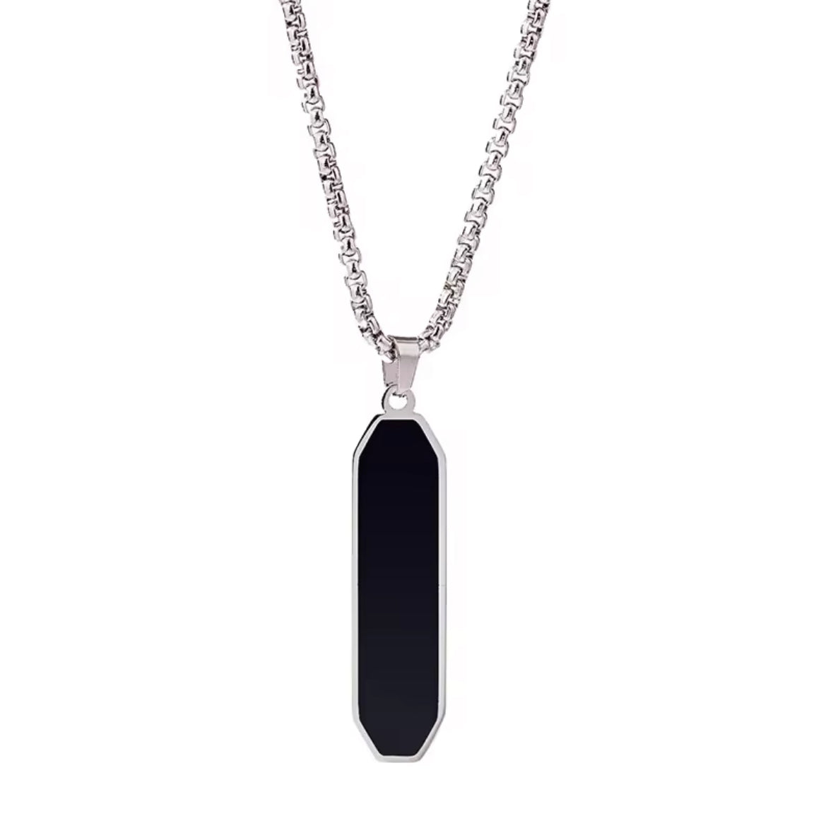 Cylindrical Shape Black Glass Cut Minimal Necklace Pendent Chain