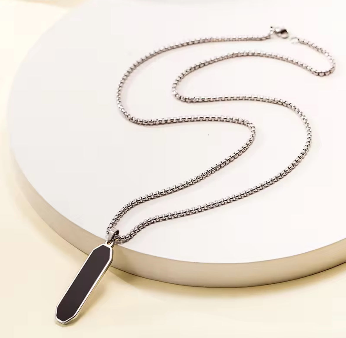 Cylindrical Shape Black Glass Cut Minimal Necklace Pendent Chain