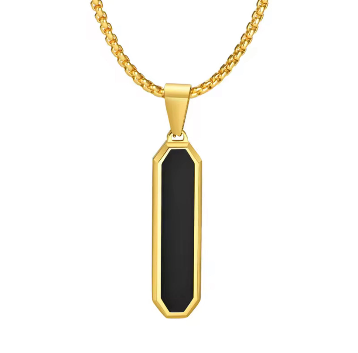 Cylindrical Shape Black Glass Cut Minimal Necklace Pendent Chain