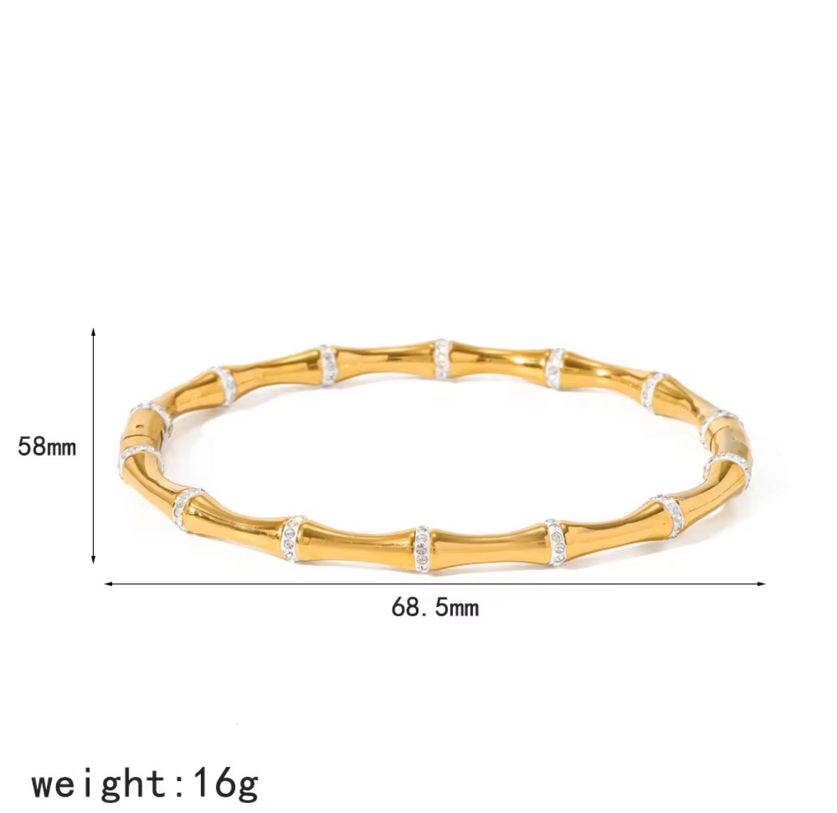 Elegance Bamboo-Motif Gold Plated Bangle – Crystal-Accented Designer-Style Cuff