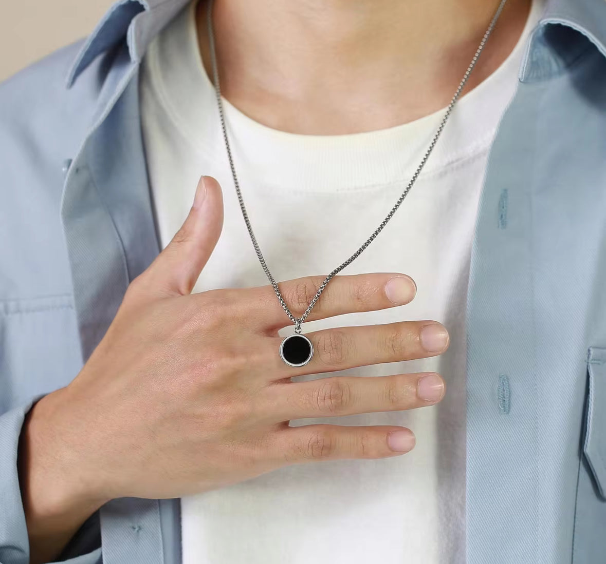 Combo of Black Bar Ball Chain and Glass Cut Round Necklace Pendant Box Chain