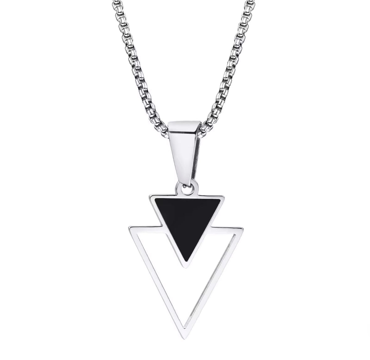 Minimal Style Black and Silver Pendent Necklace Chain