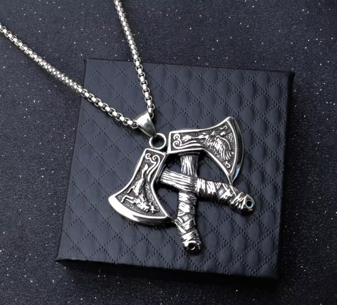 Twin Axes Style Western Necklace Pendent Chain