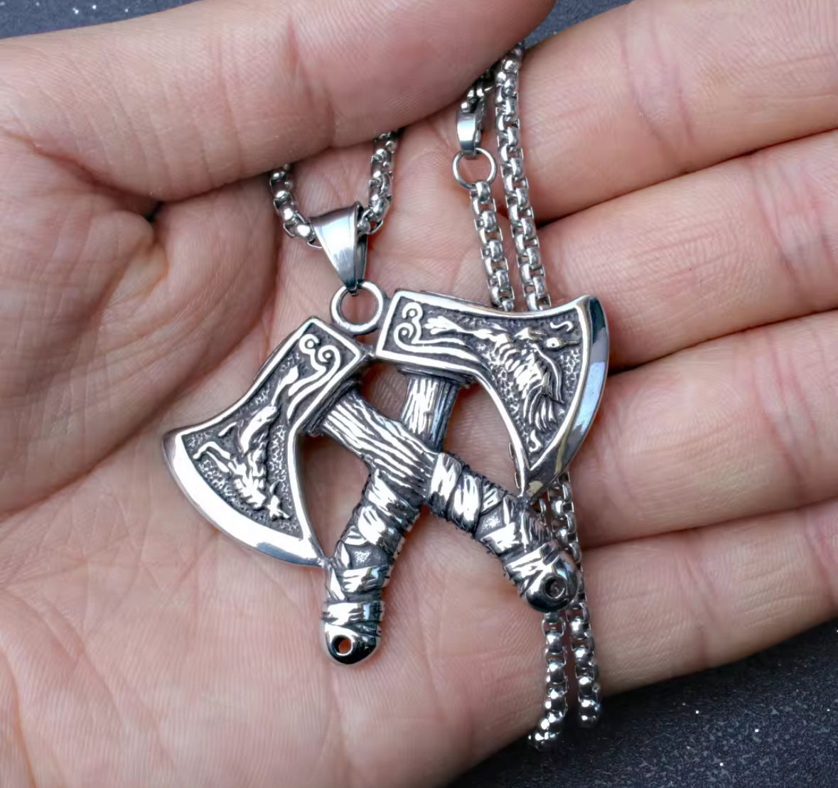 Twin Axes Style Western Necklace Pendent Chain