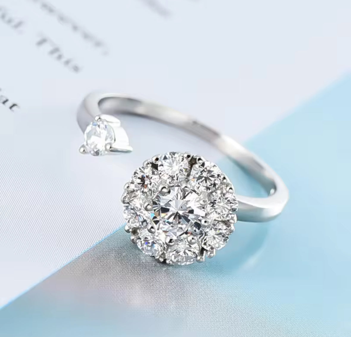 Premium CZ Stones Studded Adjustable Size Anti Anxiety Spinny Hand Finger Ring For Women and Girls