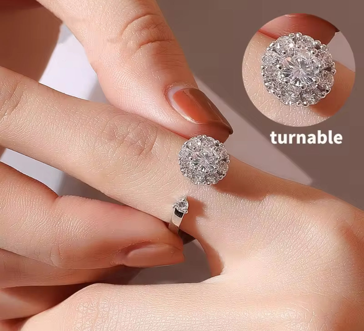 Premium CZ Stones Studded Adjustable Size Anti Anxiety Spinny Hand Finger Ring For Women and Girls