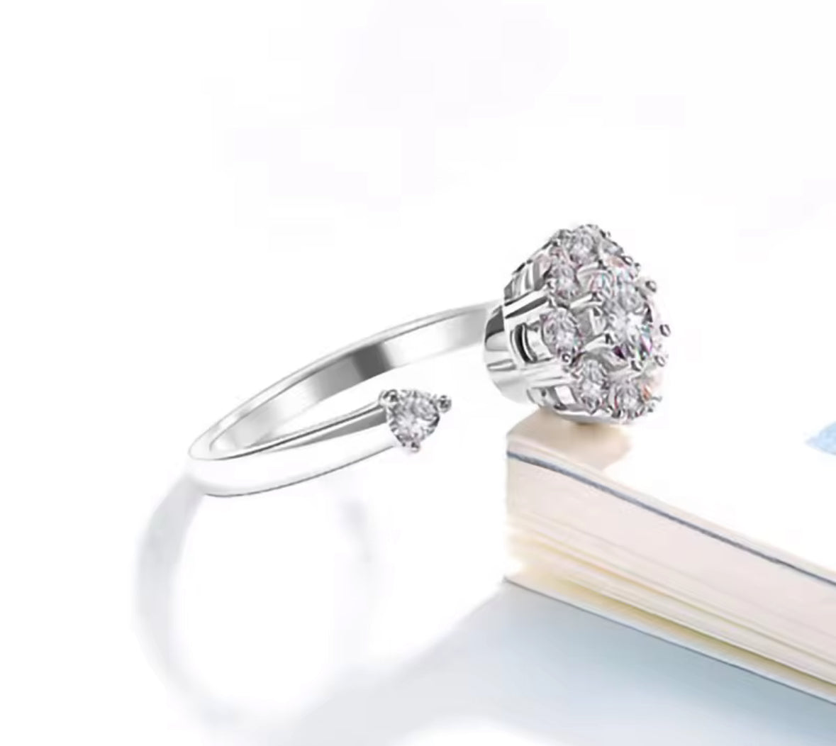 Premium CZ Stones Studded Adjustable Size Anti Anxiety Spinny Hand Finger Ring For Women and Girls