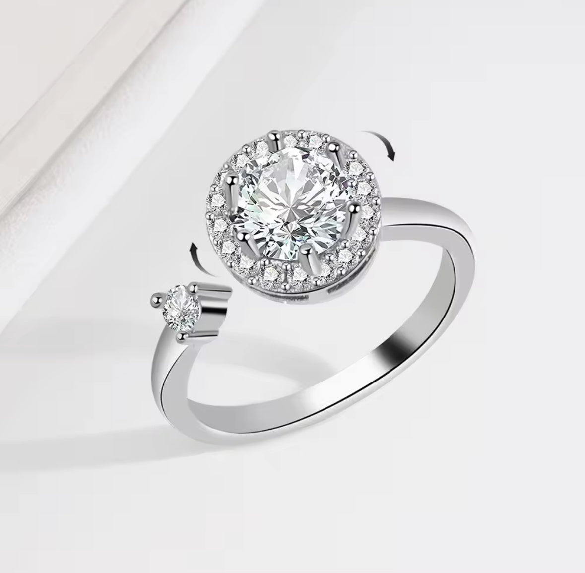 Premium CZ Stones Studded Adjustable Size Anti Anxiety Spinny Hand Finger Ring For Women and Girls