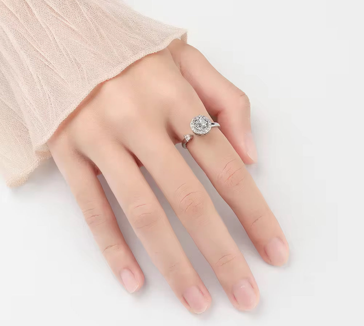 Premium CZ Stones Studded Adjustable Size Anti Anxiety Spinny Hand Finger Ring For Women and Girls