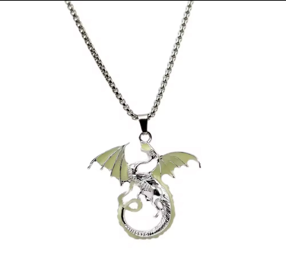 Radium Glowing Green Colored Dragon Western Necklace Pendent Chain