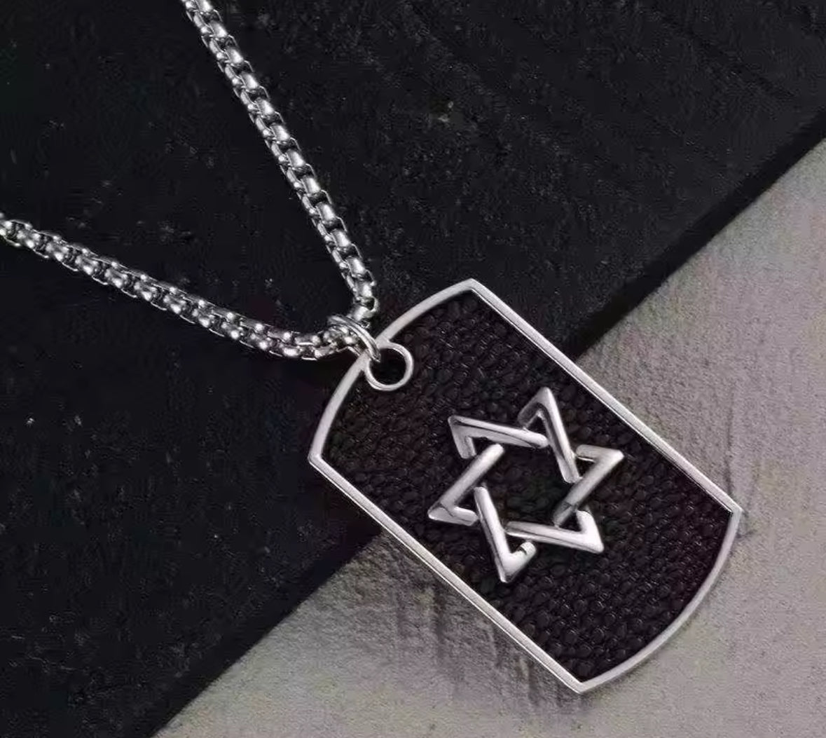 Hexagon Black and Silver Western Necklace Pendent Chain