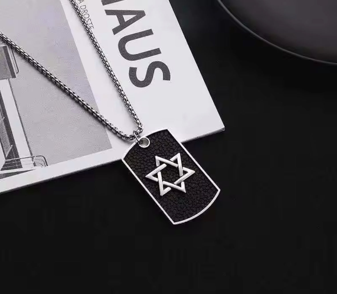 Hexagon Black and Silver Western Necklace Pendent Chain