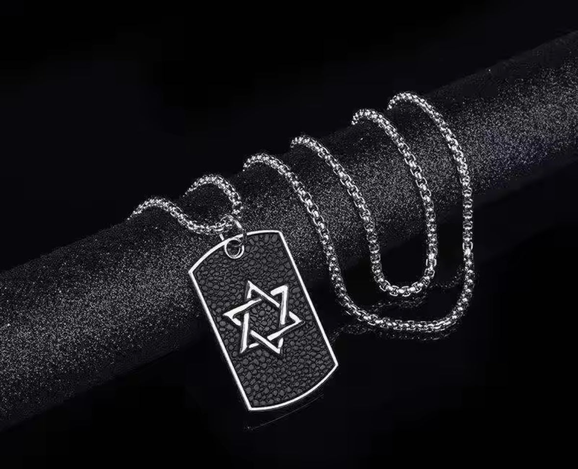 Hexagon Black and Silver Western Necklace Pendent Chain