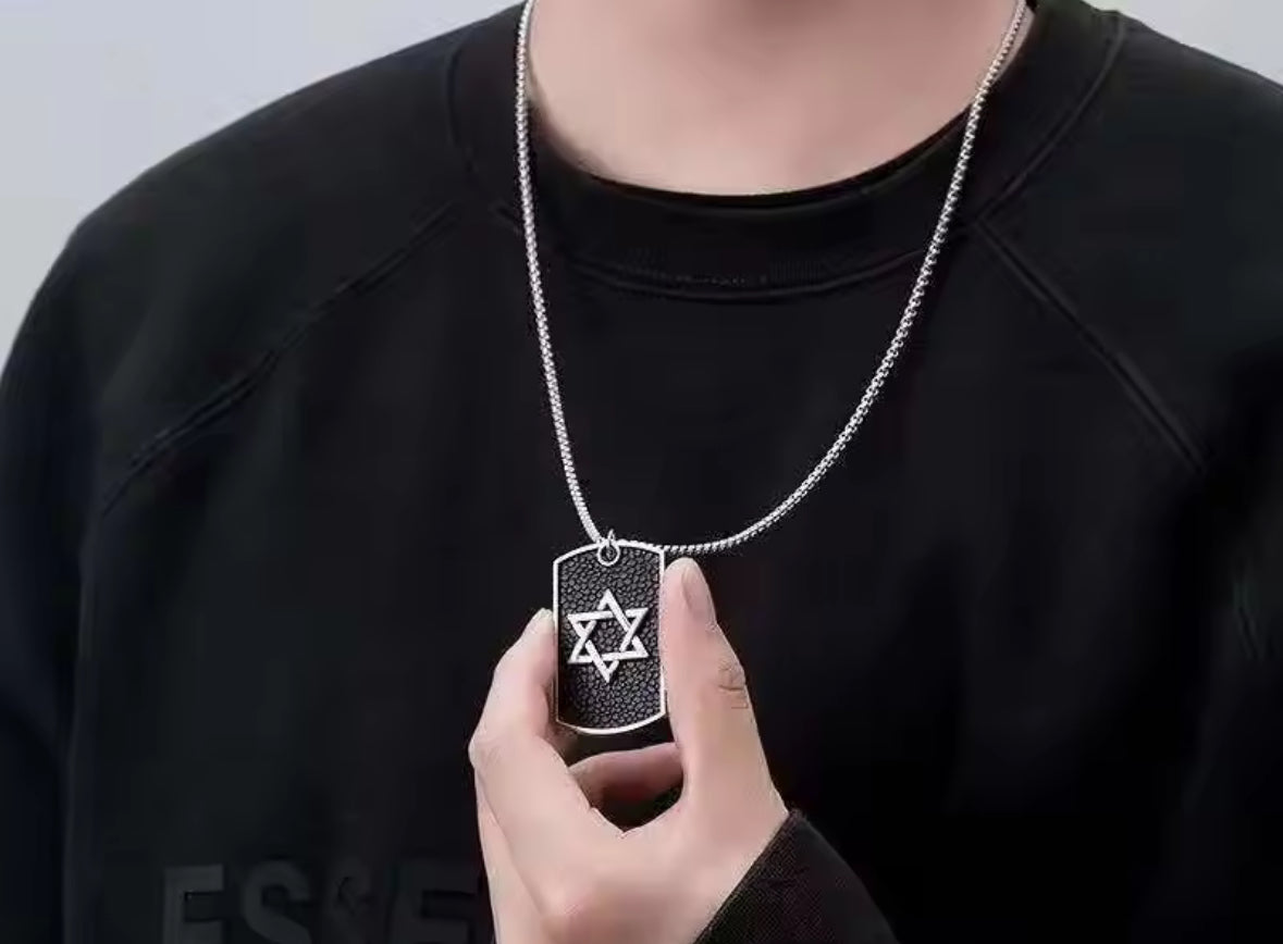 Hexagon Black and Silver Western Necklace Pendent Chain