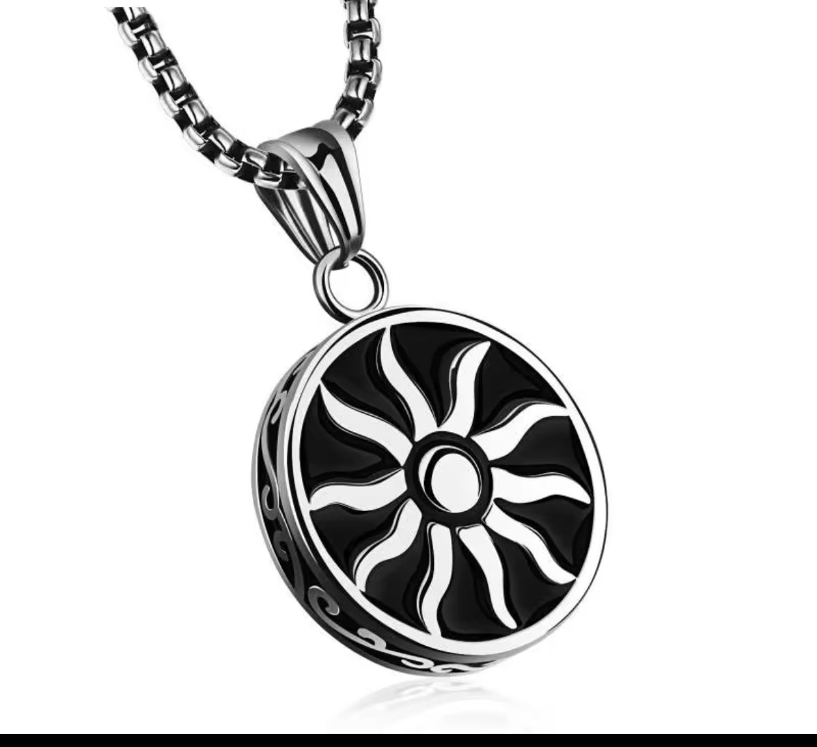 Round Black and Silver Western Necklace Pendent Chain