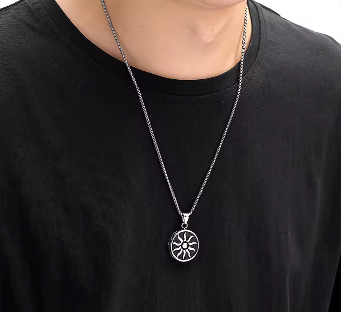 Round Black and Silver Western Necklace Pendent Chain