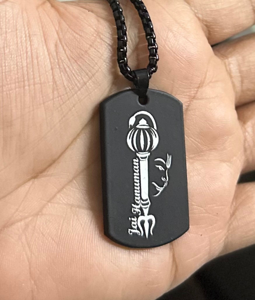 Jai Hanuman Digitally Micro Carved Black Stainless Steel Necklace Pendent Chain