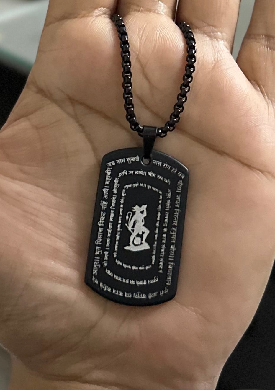 Hanuman Chalisa Chaupayi Digitally Micro Carved Black Stainless Steel Necklace Pendent Chain