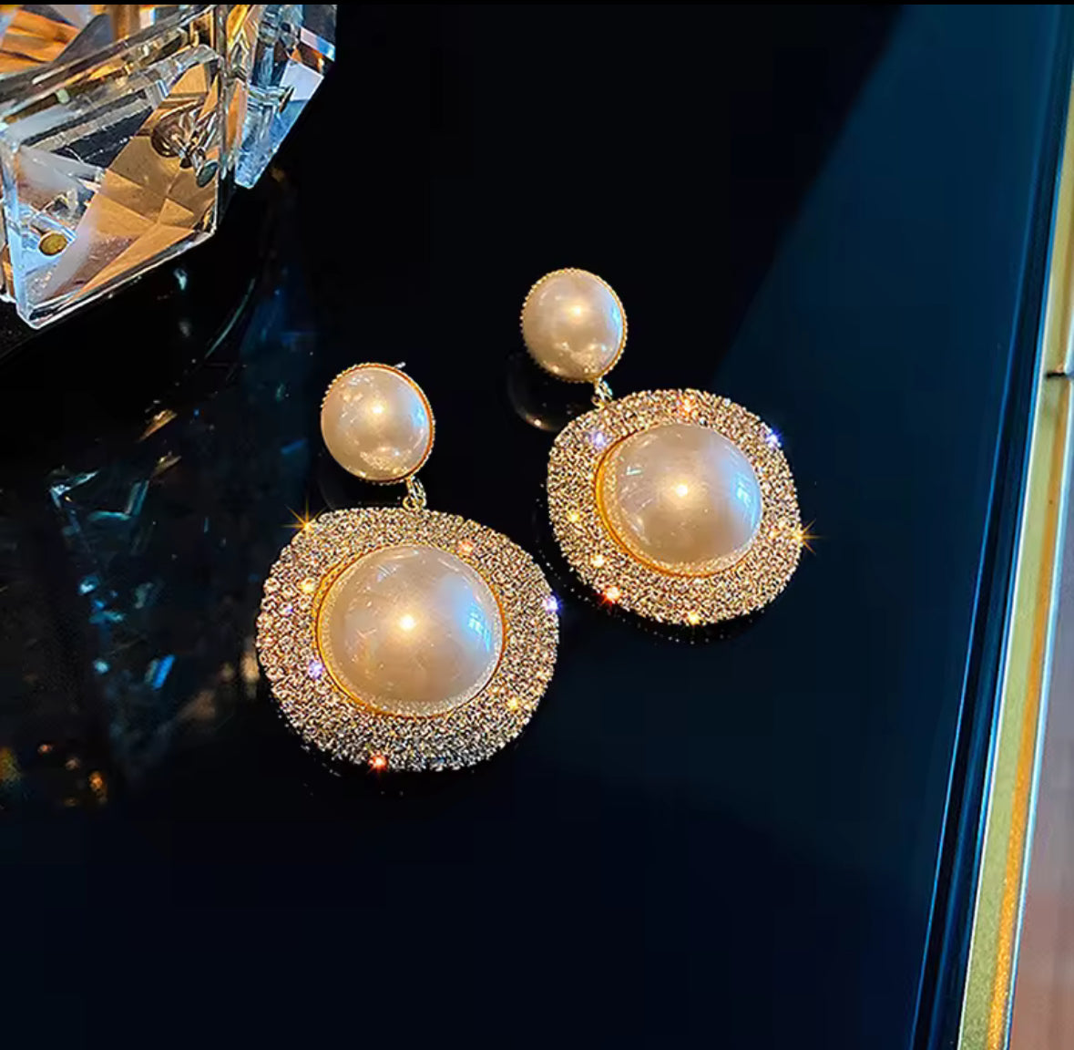 Designer Pearl Hanging Korean Push Plugs Drop Earrings
