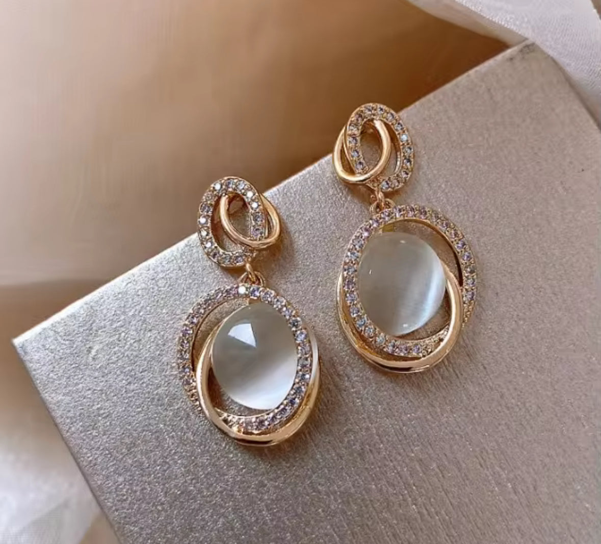 Stones Studded Dangle Style Korean Push Plugs Stud Earrings