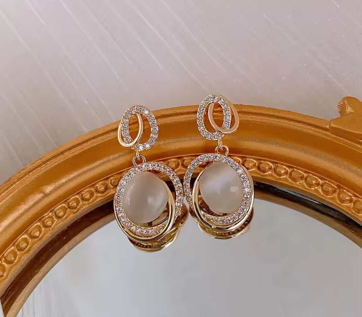 Stones Studded Dangle Style Korean Push Plugs Stud Earrings