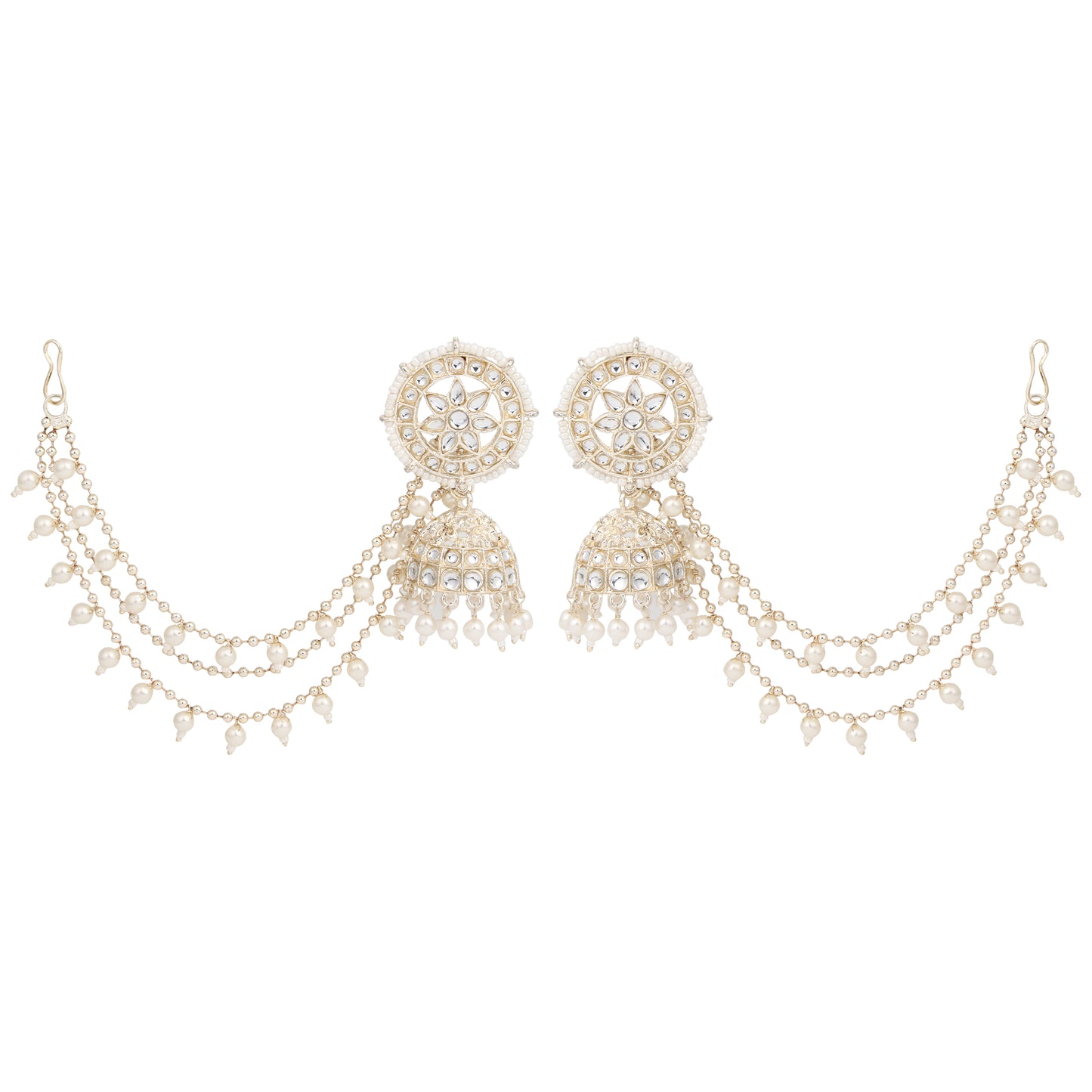 Elegant Kundan & Pearl Jhumka Bahubali Earrings Set with Maang Tikka - Traditional Bridal Jewelry for Festive Occasions