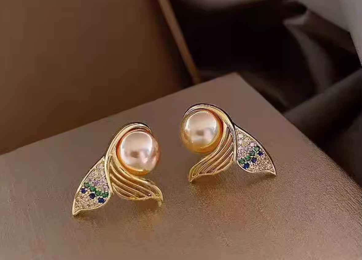Multicolored Stones Studded Pearl Korean Push Plugs Studs Earrings