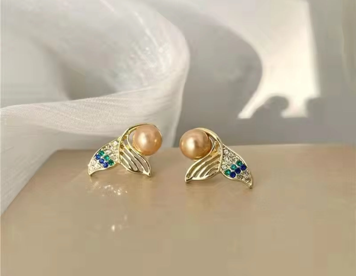 Multicolored Stones Studded Pearl Korean Push Plugs Studs Earrings