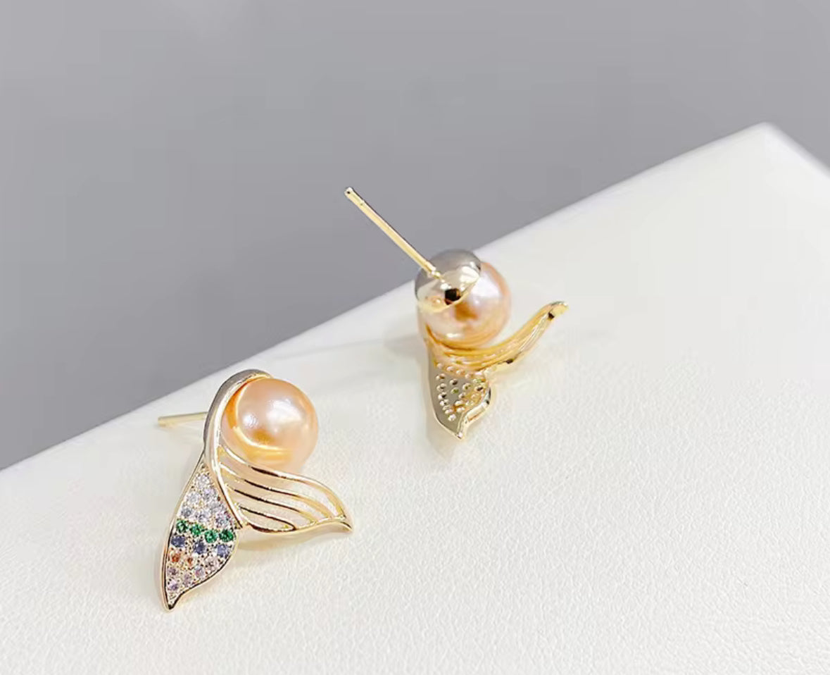Multicolored Stones Studded Pearl Korean Push Plugs Studs Earrings