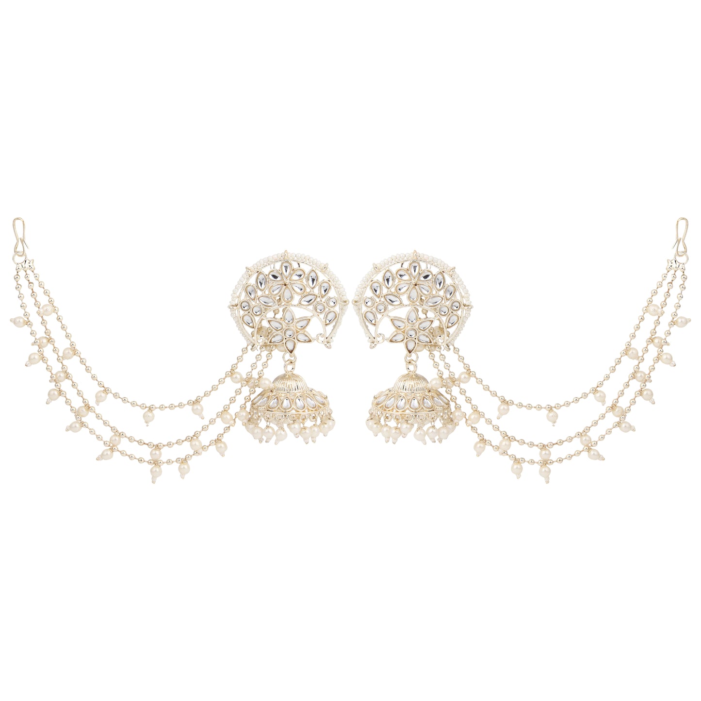 Elegant Kundan & Pearl Jhumka Bahubali Earrings Set - Traditional Bridal Jewelry for Festive Occasions