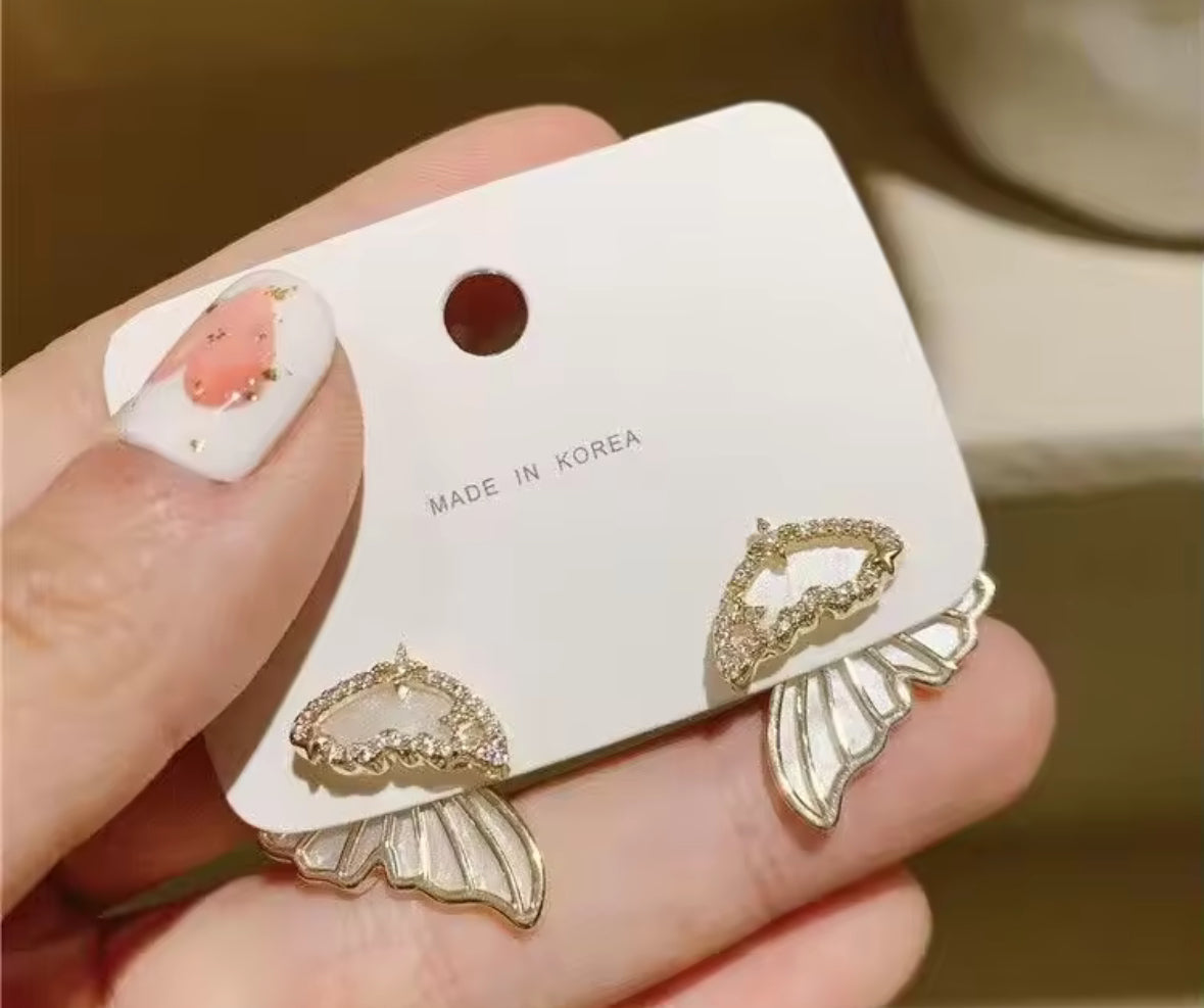 Stones Studded Butterfly Wings Korean Push Plugs Stud Earrings
