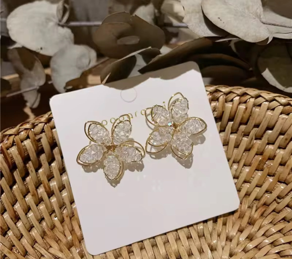 Flower Style Oversized Stones Studded Korean Push Plugs Stud Earrings