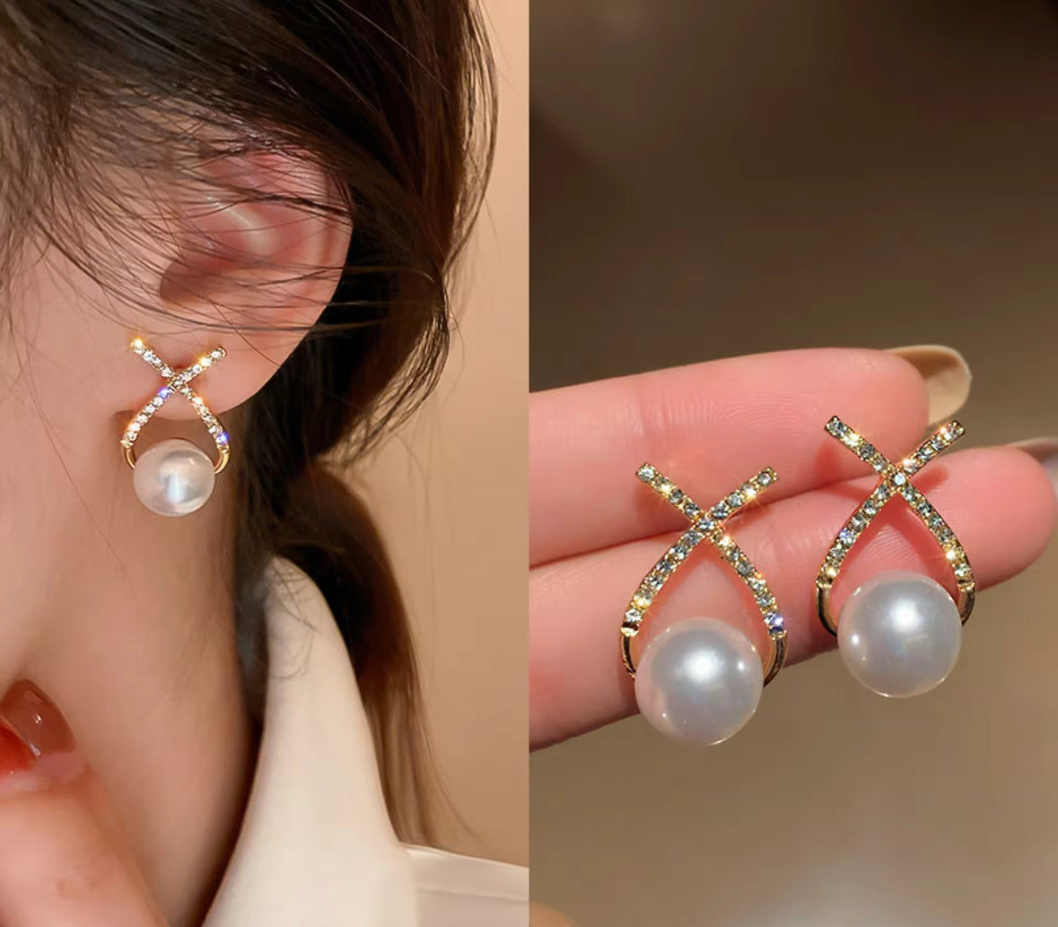 Knot Style AD Stones Studded Korean Push Plugs Stud Earrings