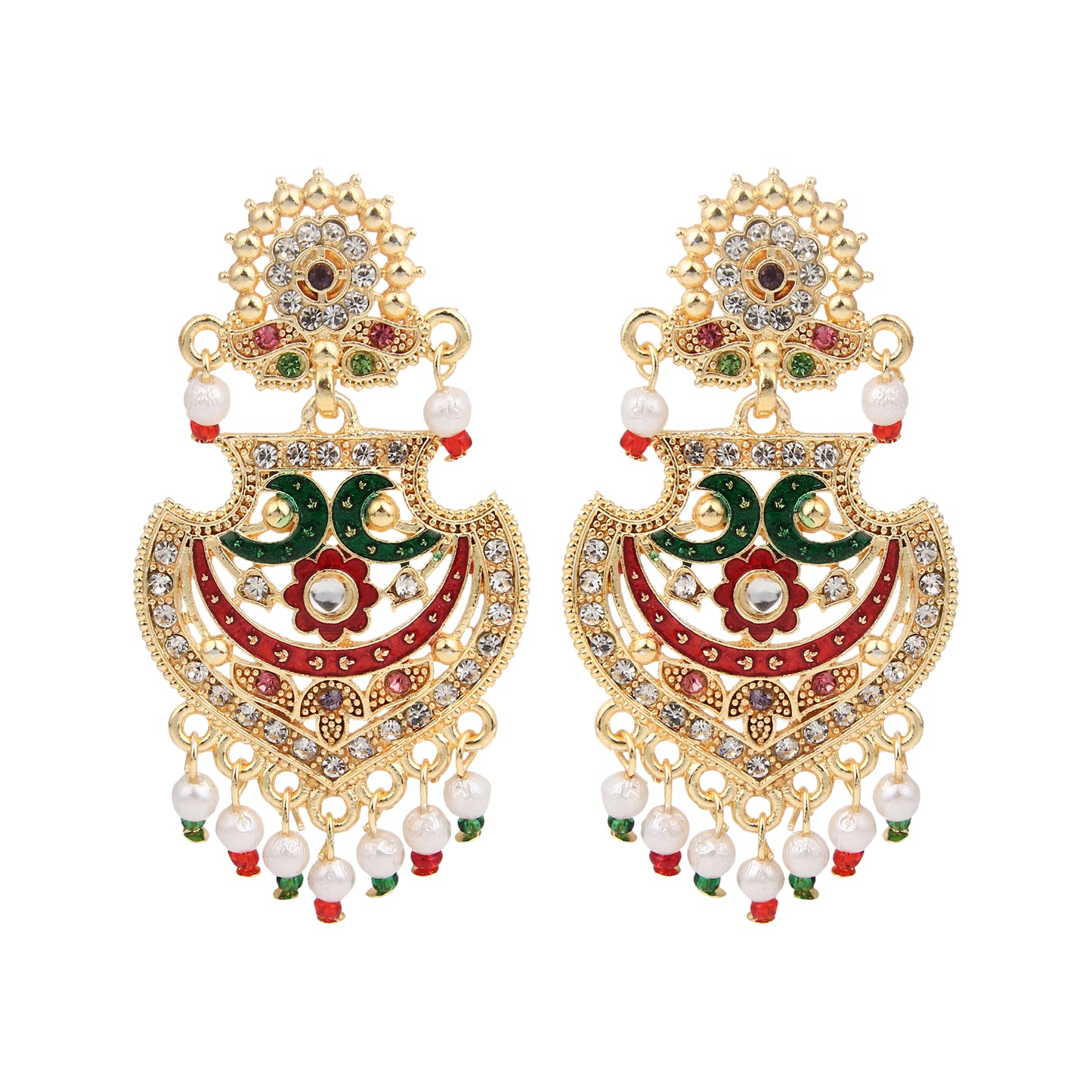 Premium Moti Stones Studded Long Raanihar Necklace Pendent Jewellery Set With Matching Earrings - Perfect for Weddings & Festive Celebrations