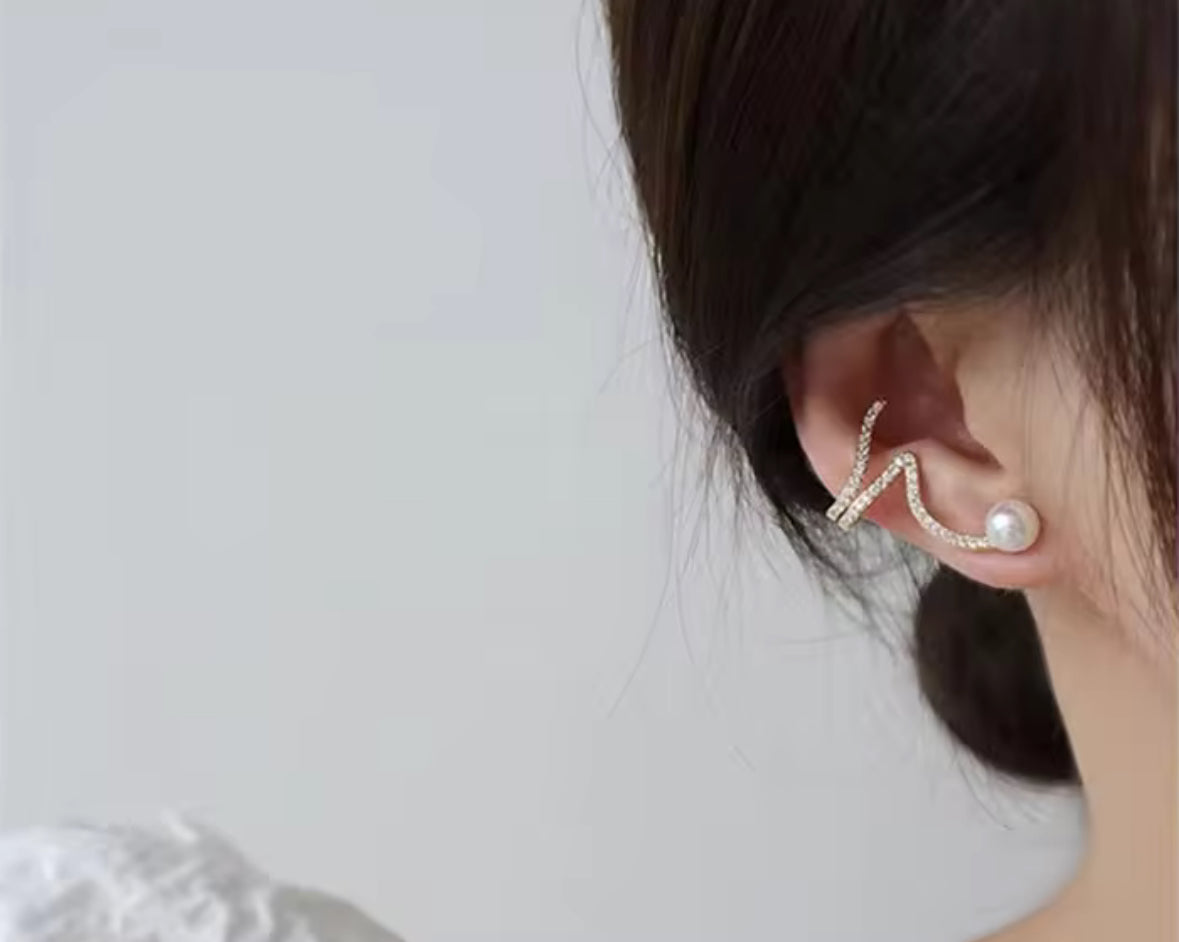 Stones Studded Design Pearl Korean Push Plugs Stud Earrings