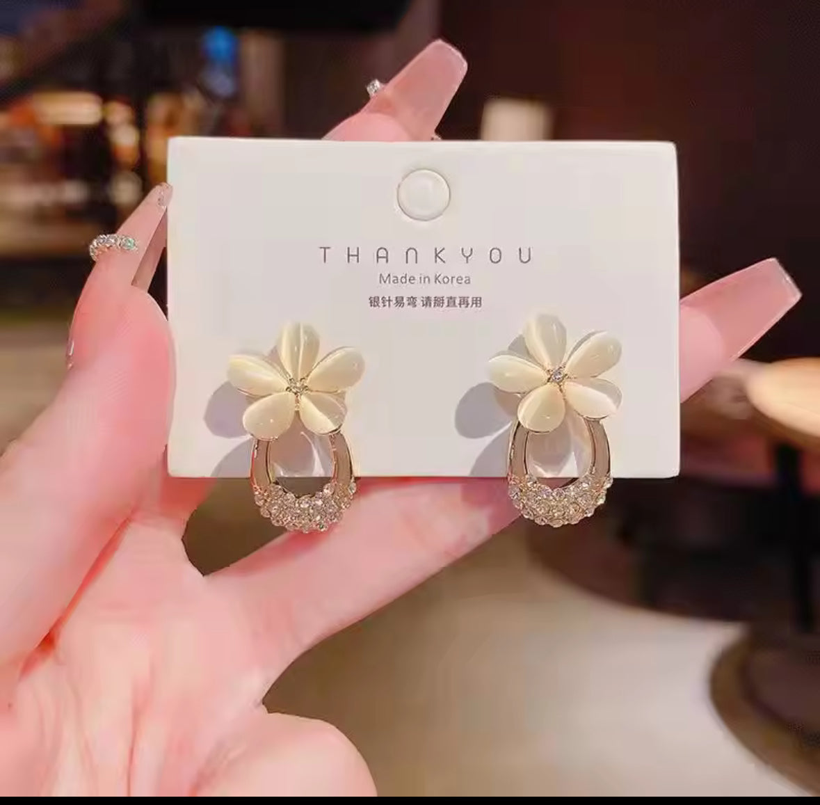 Stones Studded Resin Style Korean Push Plugs Stud Earrings